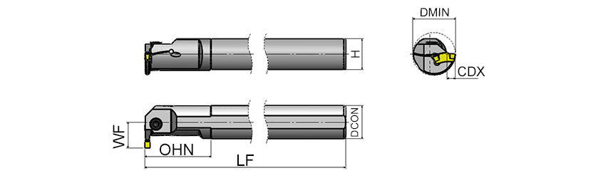 AKKO AIKT-ITG-R/L Internal Grooving Toolholder - dimension drawing