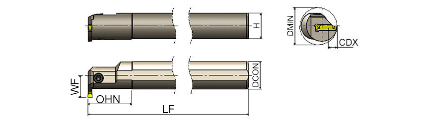AKKO AIKT-KG-R/L Internal Grooving Toolholder - dimension drawing