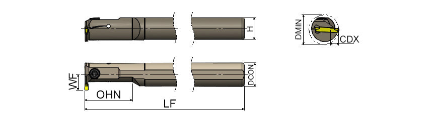 AKKO AIKT-KM-R/L Internal Grooving Toolholder - dimension drawing