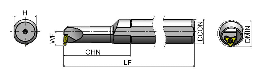 AKKO AIKT-QC-R/L Internal Grooving Toolholder - dimension drawing