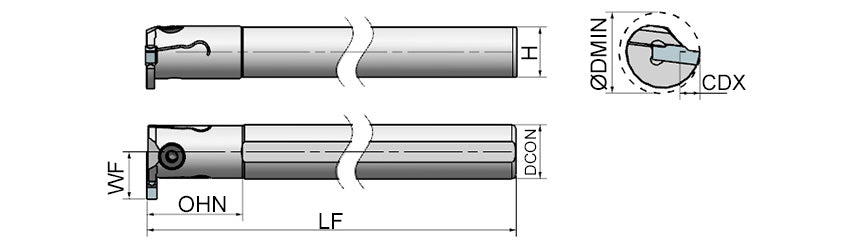 AKKO AIKT-RD-R/L Internal Grooving Toolholder - dimension drawing