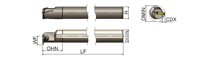 AKKO AIKT-SGC-R/L Internal Grooving Toolholder - dimension drawing