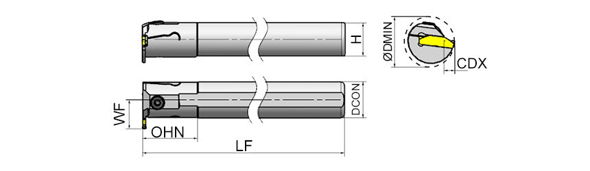 AKKO AIKT-TG-R/L Internal Grooving Toolholder - dimension drawing