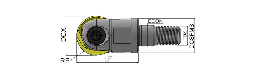AKKO APMR-P Ball Nose Modular End Mill - dimension drawing