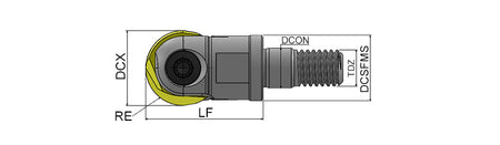 AKKO APMR-P Ball Nose Modular End Mill - dimension drawing