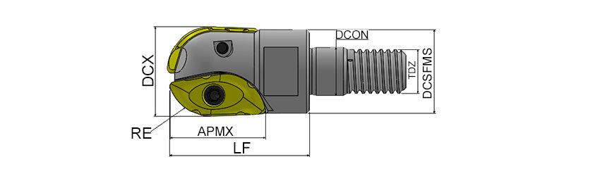 AKKO APMR-XP Ball Nose Modular End Mill - dimension drawing