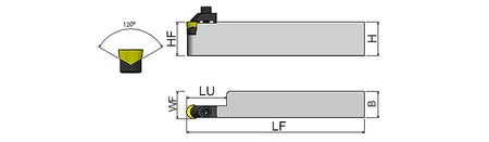 AKKO CRDCR/L C-System External Turning Toolholder - dimension drawing