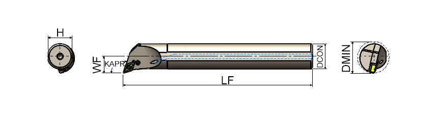 AKKO PDQNR/L P-System Boring Bar - dimension drawing