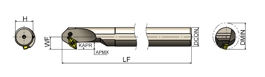 AKKO PDXNR/L P-System Boring Bar - dimension drawing