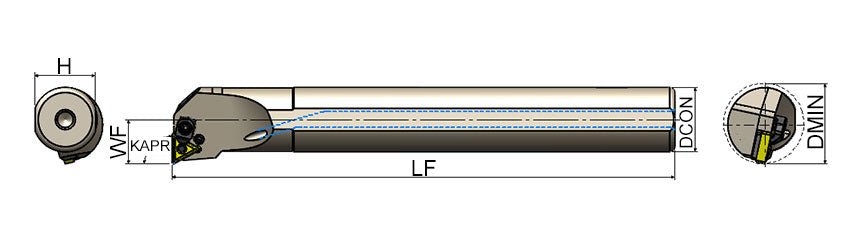 AKKO PTFNR/L P-System Boring Bar - dimension drawing