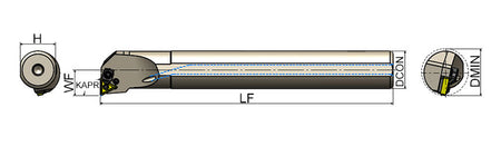 AKKO PTFNR/L P-System Boring Bar - dimension drawing