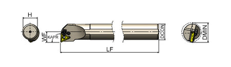 AKKO PTUNR/L P-System Boring Bar - dimension drawing