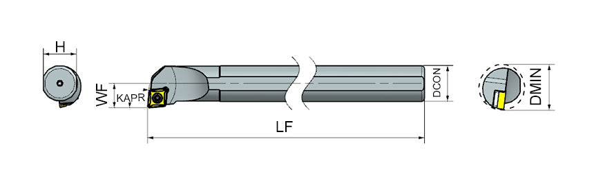 AKKO SCLCR/L S-System Carbide Boring Bar - dimension drawing