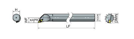 AKKO SDPCR/L S-System Boring Bar - dimension drawing