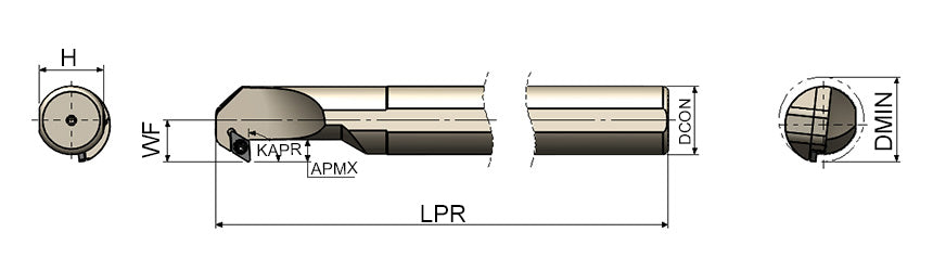 AKKO SDXCR/L S-System Boring Bar - dimension drawing