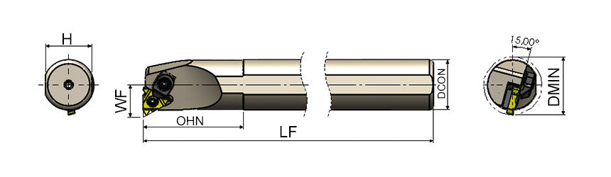 AKKO SIR/L Internal Threading Toolholder - dimension drawing