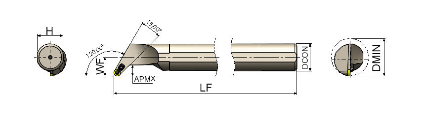 AKKO SRGCR/L S-System Boring Bar - dimension drawing