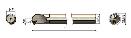 AKKO ST-CR/L S-System Boring Bar - dimension drawing