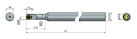 AKKO SWUBR/L S-System Boring Bar - dimension drawing