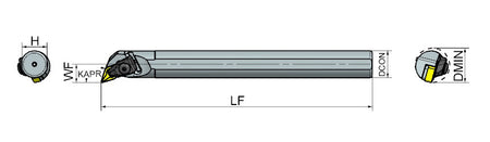 AKKO TDQNR/L T-System Boring Bar - dimension drawing