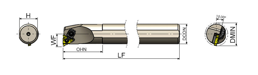 AKKO TIR/L Internal Threading Toolholder - dimension drawing