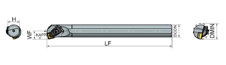 AKKO TSKNR/L T-System Boring Bar - dimension drawing