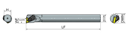 AKKO TTUNR/L T-System Boring Bar - dimension drawing