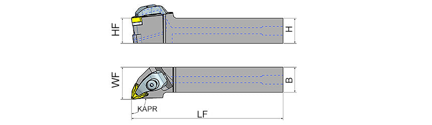 AKKO TWLNR/L-H T-System External Turning Toolholder - dimension drawing