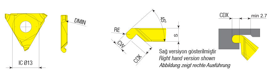 AKKO T20 Insert for Grooving Corner Reliefs with Radius - dimension drawing