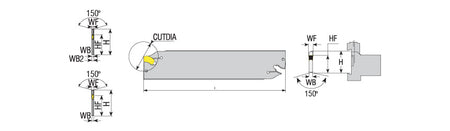 AKKO AKL-SX Parting and Deep Grooving Blade - dimension drawing