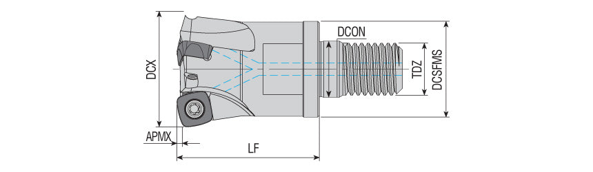 AKKO AHFM-SP0735 S-System High Feed Modular End Mill - dimension drawing