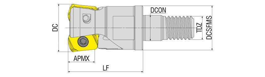 AKKO AHFM-LN.-H S-System High Feed Modular End Mill - dimension drawing