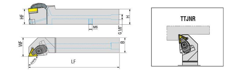 AKKO TTJNR/L-H T-System External Turning Toolholder - dimension drawing