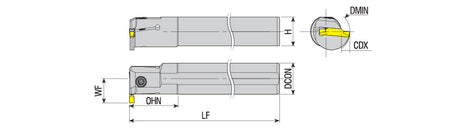 AKKO AIKT-151-R/L Internal Grooving Toolholder - dimension drawing