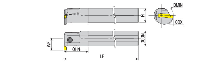 AKKO AIKT-151-R/L Internal Grooving Toolholder - dimension drawing