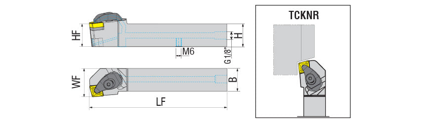 AKKO TCKNR/L-H T-System External Turning Toolholder - dimension drawing