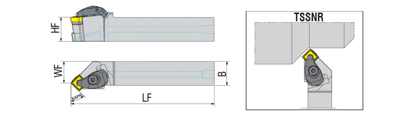 AKKO TSSNR/L-H T-System External Turning Toolholder - dimension drawing