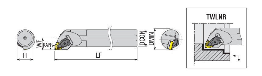 AKKO TWLNR/L T-System Boring Bar - dimension drawing