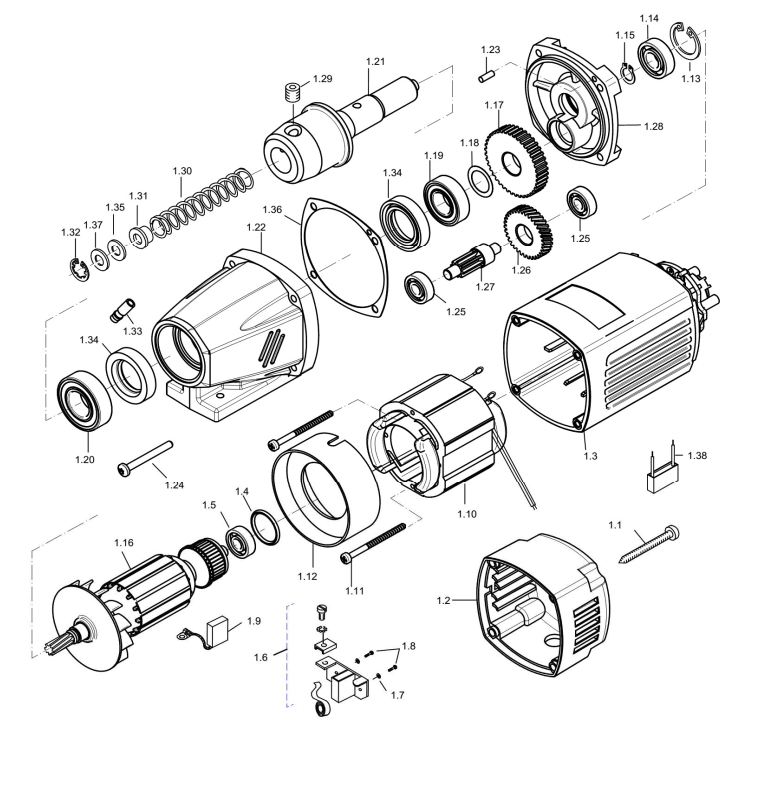 BDS exploded-view parts diagram – AutoMAB 350 motor unit
