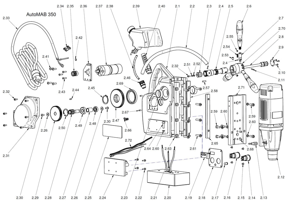BDS exploded-view parts diagram – AutoMAB 350 stand unit