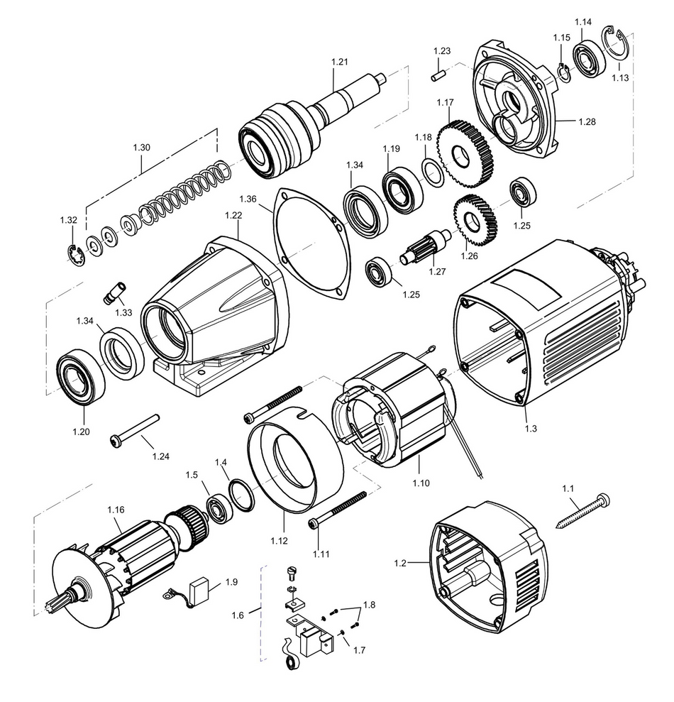 BDS exploded-view parts diagram – MAB 100K (New Generation) motor unit