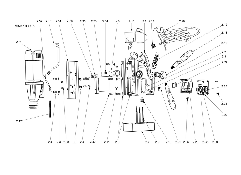 BDS exploded-view parts diagram – MAB 100K (New Generation) stand unit