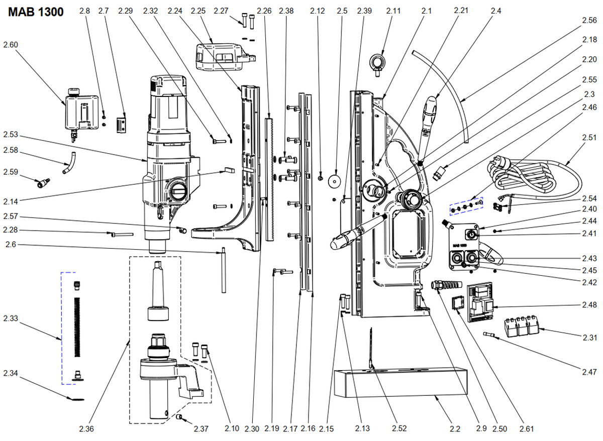BDS exploded-view parts diagram – MAB 1300 (New Generation) stand unit