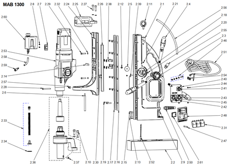 BDS exploded-view parts diagram – MAB 1300 (New Generation) stand unit