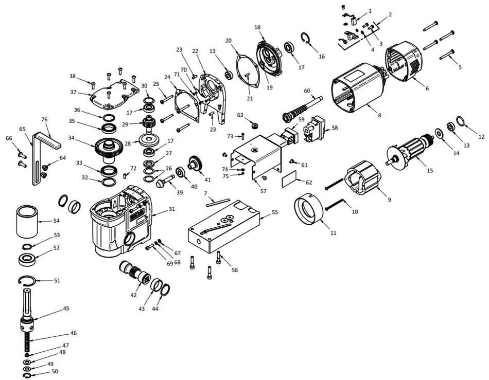 BDS exploded-view parts diagram – MAB 155PRO complete unit