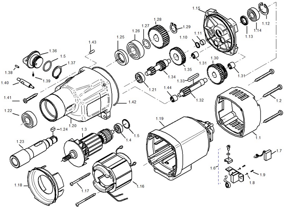 BDS exploded-view parts diagram – MAB 455 (Classic Generation) motor unit