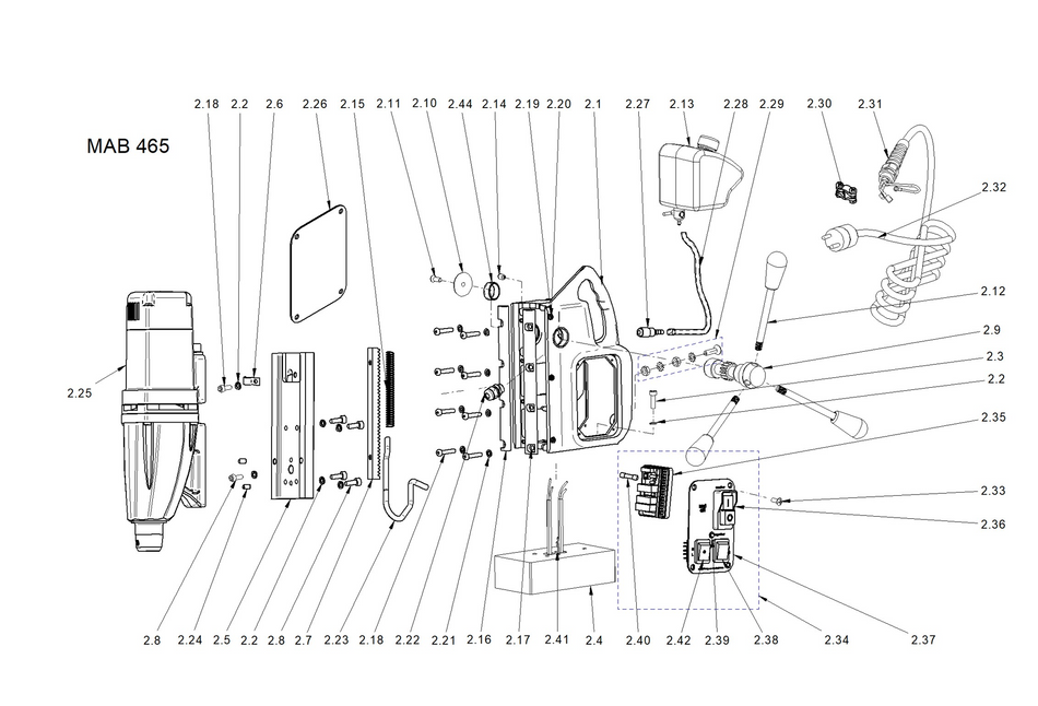 BDS exploded-view parts diagram – MAB 465 (Classic Generation) stand unit