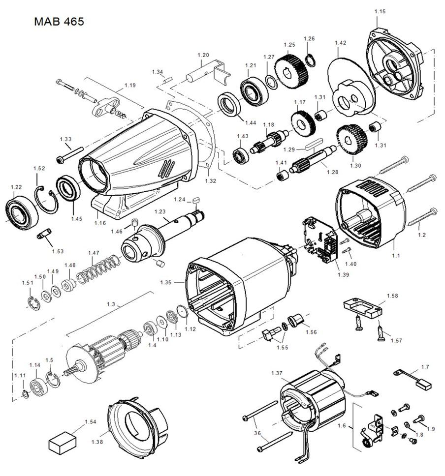 BDS exploded-view parts diagram – MAB 465 (New Generation) motor unit