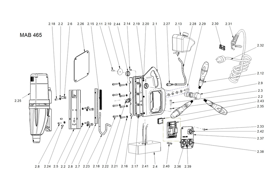 BDS exploded-view parts diagram – MAB 465 (New Generation) stand unit
