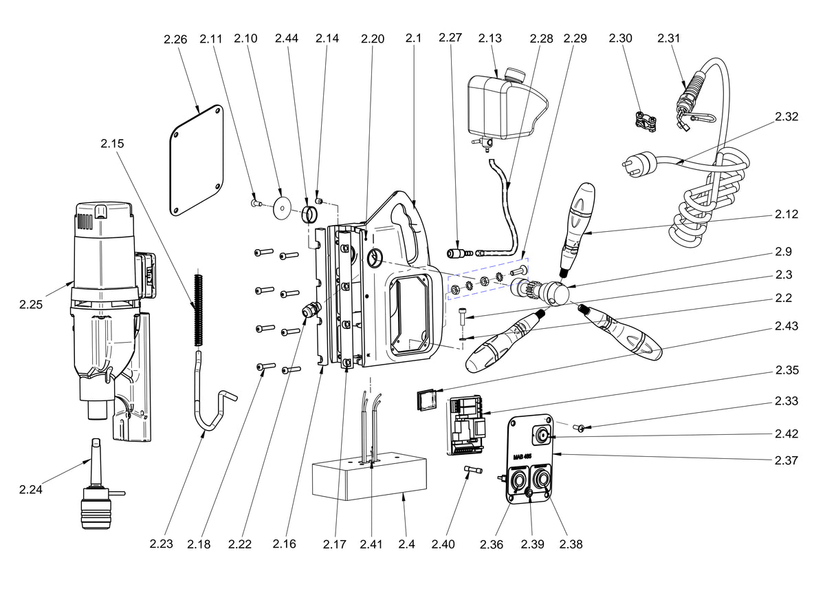 BDS exploded-view parts diagram – MAB 485 (New Generation) stand unit